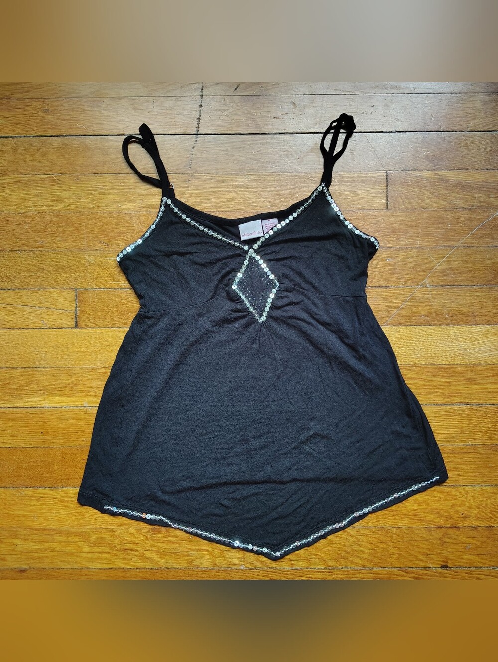 Y2K Vintage Sequins Tank Womens Size Medium Black Cami Top Mcbling Glitter M